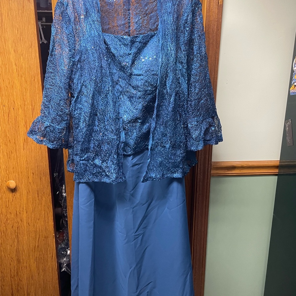 Elegant Blue Lace Dress with Jacket